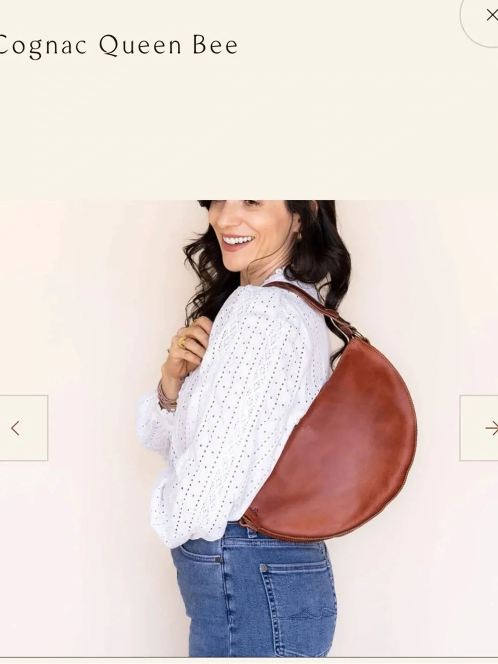 Cognac Leather Crescent Crossbody - Queen Bee - Picture 3 of 6